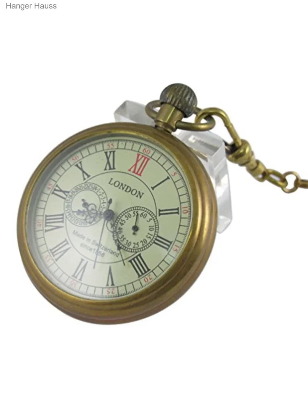 Vintage Mechanical Pocket Watch with Chain - Hand Wind, Roman Numerals, Copper,